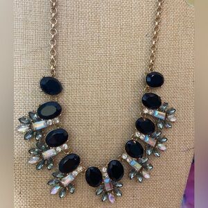 Jeweled Gold‎ Tone Necklace w/ Black and Aurora Borealis Crystals Necklace